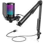 FIFINE USB Gaming Microphone Kit for PC PS5, Computer Condenser Microphone with RGB, Quick Mute, Gain Control, Boom Arm Stand, Shock Mount, Pop Filter for Streaming Discord Podcasts YouTube -A6T