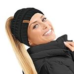 TOSKATOK® Ladies Womens Plain Ponytail Messy BUN Ribbed Winter Beanie HAT Cap Hair Hairband-Black