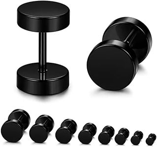 YADOCA 8 Paires Boucles d'Oreilles Noir pour Hommes Femmes Acier Inoxydable Hypoallergénique Faux Plug Haltère Barbell Boucles d'Oreilles Hommes Ensemble 3mm-10mm