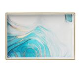 Naivasha Homeware Large Serving Tray, Rectangular Melamine Plastic Tray, Ideal Dinner Tray & Breakfast Platter, Lap Trays for Food & Drinks Serving, Easy Grip Handles, Decorative Tray - Aqua Marble