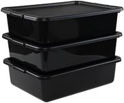 Taysisiter 13 L Plastic Commercial Bus Tub with Lid, Restaurant Bus Bin, Black, 3 Packs