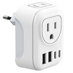 European Travel Plug Adapter, International Power Plug with 2 AC Outlets 4 USB Ports(2 USB C), Type C Travel Essentials Charger for Canada to Most of Europe EU Italy Spain France