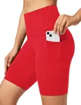 Ewedoos Biker Shorts Women Tummy Control Workout Shorts with 3 Pockets High Waisted Compression Gym Running Yoga Short Women Red
