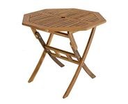 Charles Bentley FSC Hardwood Octagonal Dining Table, Folding, Space Saving, Central Parasol Hole, Acacia Hardwood, Oil Coated, Natural Colour, Garden, Patio, Family, Traditional Design, (90x90x74cm)