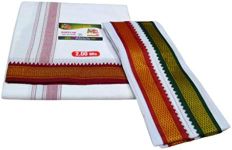 MPS COTTON COOL Popular Quaity 2.00 Mts Dhoti With 1.80 Mrs Big Angavastram Towel Set Pack of 2 Piece, White, Free Size