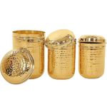 KANSARA HOME STORE Brass Hammered Canisters Set | Glossy Brass Jars for Tea, Coffee, Sugar & Kitchen Storage | Spices & Pulses Organizer | Combo of 3 (900 ML, 750 ML, 500 ML)