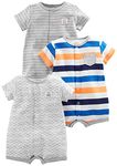 Simple Joys by Carter's Baby Boys' 3-Pack Snap-up Rompers, Stripe, Whale, Tiger, 24 Months