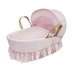 Kinder Valley Broderie Anglaise Pink Moses Basket Bedding Set Dressing Cover and Hood with Quilt, Padded Liner, Body Surround and Adjustable Hood (Basket & Fittings not Included)