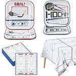 Hockey Birthday Decorations - Ice Hockey Tableware Pack, Disposable Hockey Theme Plates, Napkins, Tablecloth for Kids Fans Sports Hockey Birthday Party Supplies, Serve 20