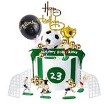 SINGOMON 42PCS Soccer Cake Toppers Soccer Cake Decorations Happy Birthday Cake Topper Gold Trophy Soccer Player Figurine Cake Topper Soccer Party Decorations for Soccer Birthday Decorations