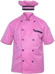 INFOHANDMADE Modeling Men Chef Jacket Half Sleeves in 10 Colours Chef Coat with Cap, Pink, Small