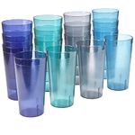 US Acrylic Cafe Plastic Reusable Tumblers (Set of 16) 20-Ounce Water Cups Coastal Colors | Restaurant Style Drinking Glasses Value Set, Stackable, BPA-Free, Made in The USA | Top-Rack Dishwasher Safe