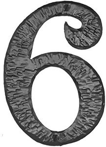 6" Hand Forged Iron Decorative Home Address Mailbox Numbers & Letters | Hacienda Series by Borderland Rustic Hardware | Black Finish | #6