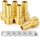 ChillWaves Brass Air Hose Fittings, Hose Barb Fittings 1/2" Barb x 1/2" NPT Male Thread Adapter with Hose Clamp(6-PACK)