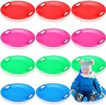 Jenaai 12 Pcs Plastic Winter Saucer Disc for Kids Adults 24 Inch Round Snow Sleds Sand Sled Plastic Sled Toboggan Heavy Duty Saucer Sled with Handles for Outdoor Cold Weather Downhill, 4 Color