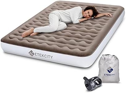 Etekcity Upgraded Camping Air Mattress Queen Size Airbed, Wave-Beam Technology, Rechargeable Air Pump, Premium Flocked Inflatable Airbed for Guest, Height 9", Storage Bag, Brown