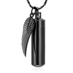 Cremation Jewelry for Ashes Pendant Urn Necklace Cylinder with Glass Vial Keepsake Ashes Memorial Jewelry (Angel Wings)