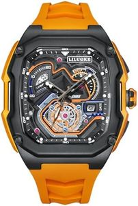 LILUOKE Men's Motorcycle Watch - Mechanical Dial Design, 30 Meter Water Resistance, Hexagonal Durable Case, High Precision Quartz Movement (DT-LK9020G-01)