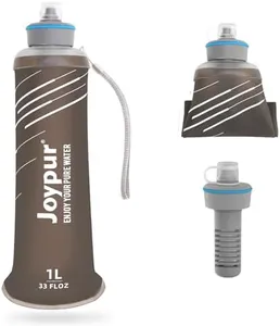 joypur Collapsible Squeeze Water Filter Bottle - 1000ml with Filter with NSF/FDA Certification Befree or Peak Series replacement for Hiking,Running,Camping,Travel,Cycling,Fishing,BPA-Free(Gray)