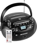 Retekess TR630 Portable CD and Cassette Player, AM FM Radio Boombox, Support Stereo Sound, with Recording, USB Port, MP3 Playback（Black）