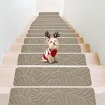 Bolinker Non-Slip Stair Treads Carpet for Wooden Steps, 29.9 x 7.9IN Indoor Self-Adhesive Stair Treads Mat, Comes with Beautiful Patterns, Anti Slip Stair Rugs for Kids Elders and Dogs 7PCS(Mocha)