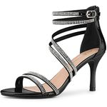 Allegra K Women's Ankle Strap Rhinestone Stiletto Heels Sandals Black 6 UK/Label Size 8 US