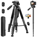 Victiv 72-inch Camera Tripod Aluminum Monopod T72 Max. Height 182 cm - Lightweight and Compact for Travel with 3-way Swivel Head and 2 Quick Release Plates for Canon Nikon DSLR Video Shooting - Black