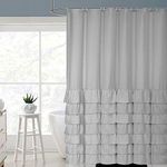 Volens Gray/Grey Ruffle Shower Curtain Farmhouse Rustic Cloth Shower Curtains for Bathroom, Fabric Bath Curtain, 72x72 inch Long