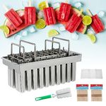 Dyna-Living Commercial Popsicle Molds 20PCS Flat Heads with Double-slot Stainless Steel Popsicle Molds Metal Ice Cream Popsicle Mold with Lid, Single Cup Capacity 85ml
