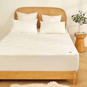 Wooltara Luxury Washable Cotton Japara Wool Rich Mattress Topper Diamond Quilting Pattern High-Quality Pure Cotton Japara on Both Sides Fully Fitted Cotton Skirt - Double Bed (137cm x 190cm + 45cm)
