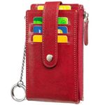 Credit Card Holder for Women - Huztencor RFID Small Wallet Women Slim - Multi Zipper Card Case with Keychain Wine Red