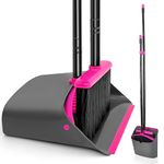 JEHONN Broom and Dustpan Set, 137 cm Long Handled Sweeping Brush and Upright Standing Dust Pan with Comb Teeth for Indoor Home Kitchen Lobby Garden Office Room ((Rose Red)