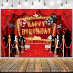 LOONELO Lights Camera Action Banner Backdrop with 70.8"X43.3",Movie Night Banner Background Photography for Movie Theme Birthday Hollywood Oscar Party Decorations (Red)