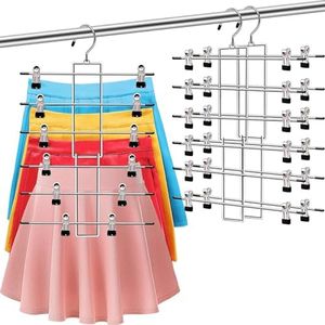 Tehttz 2 Pack Pants Hangers Space Saving with Clips, 6 Tier Skirt Hangers with Clips Pants Hangers for Women Non Slip Metal Clothes Hangers Closet Organizer Jeans Scarf Hangers Dorm Room Essentials