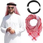 Arab Shemagh Muslim Keffiyeh Head Wrap Scarf Tactical Desert Neck Headwear with Aqel Rope for Men Women, 55x55 Inch(Red)