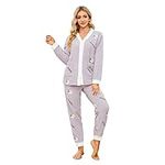 LYCY Womens Fuzzy Plush Pajama Set, Soft Warm Fleece Pajama for Women Cute Embroidered 2-piece Pjs set(Peach-Lavender,S)