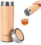 Bruntmor Premium Bamboo Tumbler with Tea Infuser - Vacuum Insulated Thermos for Tea, Coffee - Infusing Stainless Portable Thermal Travel Mug with Filter for Loose Leaf, Leak Proof Lid