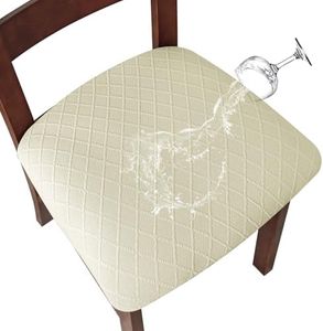 Genina Waterproof Seat Covers for Dining Room Chairs Covers Dining Chair Cover Kitchen Chair Covers (Beige, 6 Pcs)