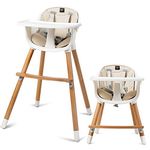 COSTWAY Baby High Chair, 3 in 1 Dining Chair with Adjustable Legs, Removable Tray, 5-Point Seat Belt, Detachable Footrest, Feeding Highchairs for Babies, Infants, Toddlers