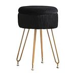 Zoopolyn Ottoman Foot Rest Velvet Vanity Round Footrest with Metal Legs Upholstered Chairs for Makeup Storage Stool for Living Room and Bedroom Black