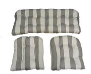 Resort Spa Home Decor 3 Piece Wicker Cushion Set - Gray/Grey and White Stripe Indoor/Outdoor Fabric Cushion for Wicker Loveseat Settee & 2 Matching Chair Cushions