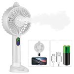 Mini Handheld Fan, Portable Hand Held Misting Fan Double Nozzle Spray Battery Operated Fan 3 Speeds USB Rechargeable Mister Humidifier Personal Cooling Fan with Cell Phone Holder for Travel Office