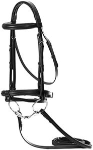 Equinavia Saga Padded Cavesson Dressage Bridle with Reins and Removable Flash - Black - Horse