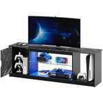 Bestier LED TV Stand for 55/60/65 Inch TV, Gaming Entertainment Center with Cabinet for PS5, Modern TV Console with Adjustable Glass Shelf for Living Room Bedroom, Black Marble