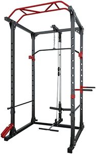 Li Fitness Adjustable Power Squat Rack Cage, 400KG Capacity Strength Cage Barbell Rack with Pull-up Bar, J-Hooks, Landmine Attachments and Dip Bars Bench Press Squats Home Gym