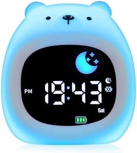 LeCoirrax Kids Alarm Clock, Digital Alarm Clock with Night Light, LED Display Bedside Clock with Sleep Music Soothing Sounds, Snooze Function, 12/24H, 6 Adjustable Brightness for Bedroom, White Bear