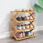 Glsety 4 Tier Bamboo Shoe Rack,Portable Folding Shoe Storage Rack,Without Installation Small Shoe Rack Perfect for Corridors, Bedrooms and Small Spaces (4 Tier)