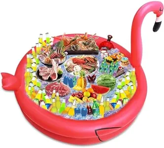 Inflatable Flamingo Cooler 130+ Cans Large Capacity, Bottom Quick-Drain, Luau Party Decor, Flamingo Pool Party Decorations, Beach Hawaiian Birthday Party Supplies Tropical Themed Summer Drink Cooler