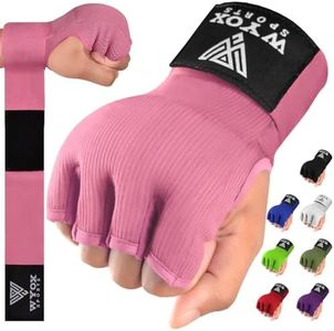 WYOX Gel Boxing Hand Wraps Inner Gloves for Men and Women, Quick 80cm Long Wrist Straps, Elasticated Padded Boxing Wraps for Muay Thai, MMA, Kickboxing, Martial Arts Training Bandages (Pink, L/XL)