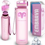 Embrava Best Sports Water Bottle - 32 oz - Spillproof & Leakproof - Lightweight Tritan, Reusable, BPA-Free - Gym & Hiking Ready - Wide Mouth, Flip Top Lid, Oz Markings, No Leak Design - Pink